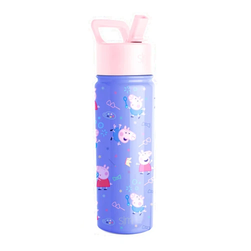 Simple Modern Peppa Pig Kids Water Bottle with Straw Lid | Reusable Insulated Stainless Steel Cup for Toddlers, School| Summit Collection | 18oz, Peppa Pig Bubbles