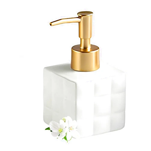 Comeon Hand Soap Dispenser Dish Cube Soap Dispenser Countertop 7.44 FL OZ. /220 ML Hand Lotion Pump Bottle Ceramic Lotion Container Liquid Hand Soap Jar Shower Dispenser Kitchen Bathroom Décor (White)