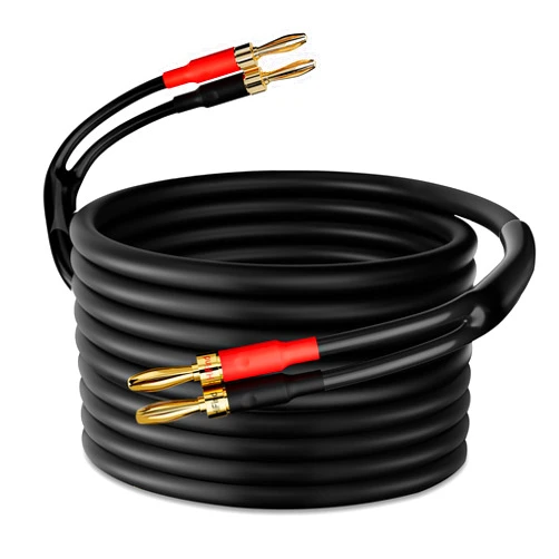 HiFind Speaker Cable Wire 15 Ft with Gold-Plated Banana Tip Plugs-UL CL3 Rated-Indoor&Outdoor&in Wall-Flexible-16 AWG Gauge Tinned Copper for Bi-Wire Bi-Amp HiFi Surround Sound-Black