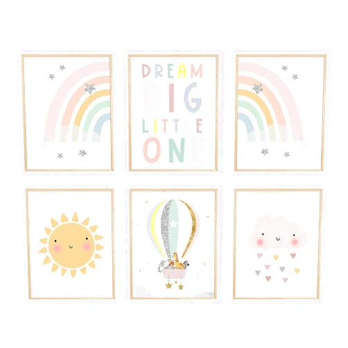 FSZSEES Nursery Wall Art Prints Set of 6 Boho Baby Room Decor Rainbow Animal Sun Canvas Wall Art for Baby Girl Boy Kids Room Wall Decor Nursery Poster Baby Artwork 8x10 Inch, Unframed