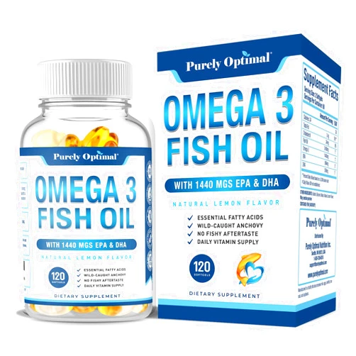 Purely Optimal Premium Omega 3 Fish Oil Supplement 2400mg - Burpless Fish Oil Omega3 Softgels w/ 1440mg EPA & DHA, Brain Function & Eye Health - Lemon Flavor, Non-GMO 120 Softgels