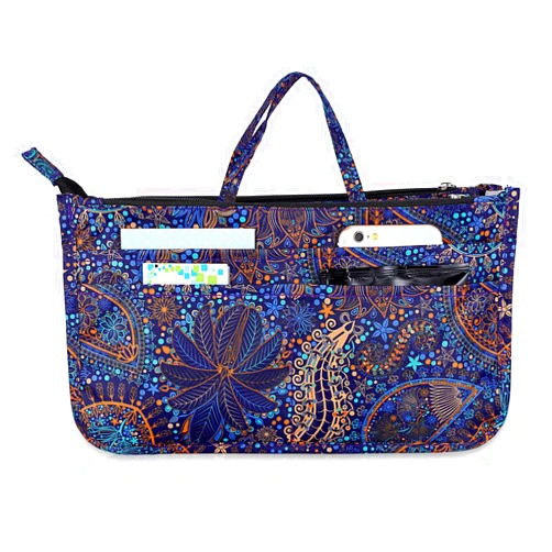 BTSKY Printing Handbag Organizers Inside Purse Insert - High Capacity 13 Pockets Bag Tote Organizer with Handle(Blue Lotus)