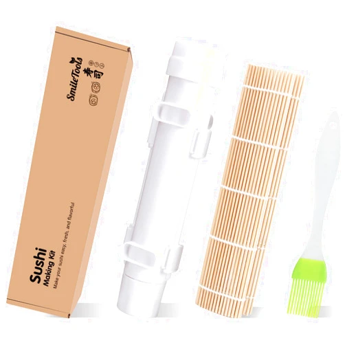 SmileTools Sushi Making Kit, Sushi Roller, Sushi Bazooka, Sushi Maker, Bamboo Sushi Rolling Mat For Beginners (White)