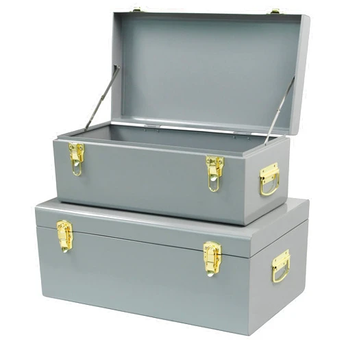 Vixdonos Metal Trunk Decorative Storage Box Set of 2 College Dorm Chest with Handle (Gray)