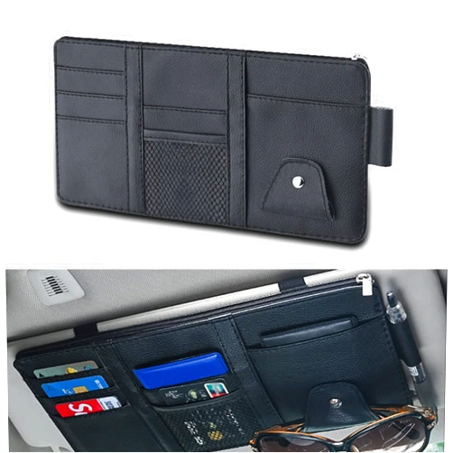 Jawmoy Pack-1 Car Sun Visor Organizer, Leather License ID Storage Pocket Clip, 11.4