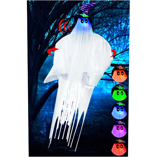TURNMEON [Body Rotating & Talking] 67 Inch Halloween Animatronic Hanging Ghost Sound Activated Color Changing Eyes Spooky Laugh Sound Lighted Flying Ghost Halloween Decoration Outdoor Haunted House Prop Yard