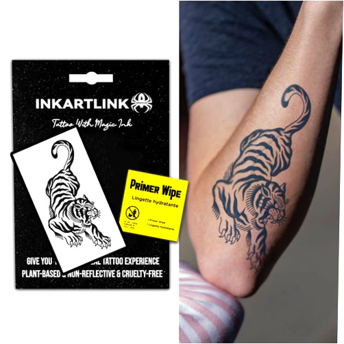 INKARTLINK Temporary Tattoos, Semi Permanent Tattoos, Adult Art Designs, Waterproof Temporary Tattoos, Party Favors, Tattoo Stickers Realistic, No Adhesive, Lasts 1-2 Weeks (Walking tiger)