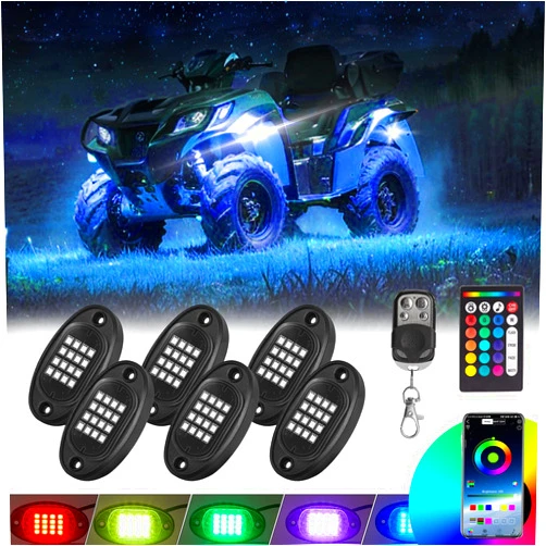 TDE Explorer.Lighting 6 Pods RGB LED Rock Lights for UTV ATV Golf Cart Truck RZR Offroad Pickup SUV, Waterproof Multicolor Underglow Kit for Cars with APP Music Mode, Vehicle Underbody Light Underneath Accent 12V