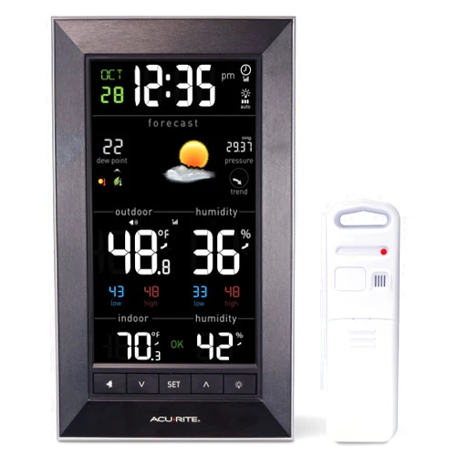 AcuRite Digital Vertical Weather Forecaster with Indoor/Outdoor Temperature, Humidity, and Date and Time (01121M) , BLACK
