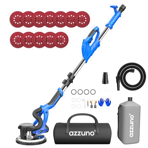 AZZUNO Drywall Sander with Vacuum Dust Collection, AZZUNO 8.5A Electric Sander Tool with 7 Variable Speed 800-1750RPM, LED Light, Foldable & Extendable Handle, 12pcs Sanding Discs