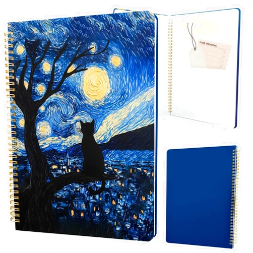 Stanoha Cute Spiral Notebook journal A4 Aesthetic Pretty Design for Women Girls Kawaii with Pocket, 8.5 x 11 inch, Lined, Cat Galaxy