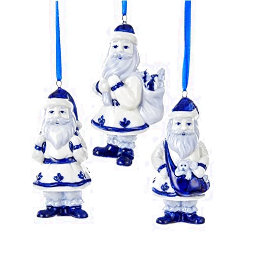 Kurt S. Adler Kurt Adler 1 Set 3 Assorted Porcelain Delft Blue Santa Christmas Ornaments