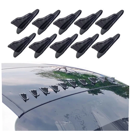 Yonwait 10 PCS Diffuser Shark Fin Kit Compatible with Spoiler Roof Wing Air Vortex Generator Car Exterior Accessories Carbon Fiber Black #100