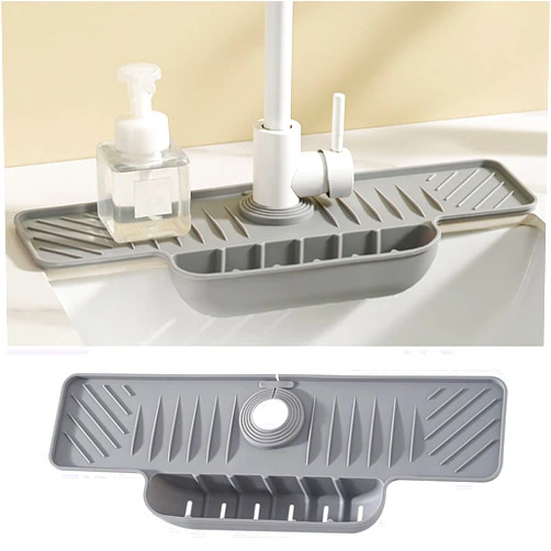 BYTELIVE Kitchen Sink Splash Guard Faucet, Silicone Draining Mat for Kitchen, 18 inch Adjustable Aperture Sink Mat Dish Drying Mat (Gray, 17.9X4.3in)