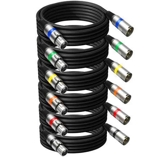 Heams Professional 6 Pack 25FT XLR Cables, Noise Free and Long-Lasting Braided XLR Microphone Cable, All Copper Conductors Balanced Male to Female Mic Cable for Studio Monitor, Mixer, DMX, Colorful