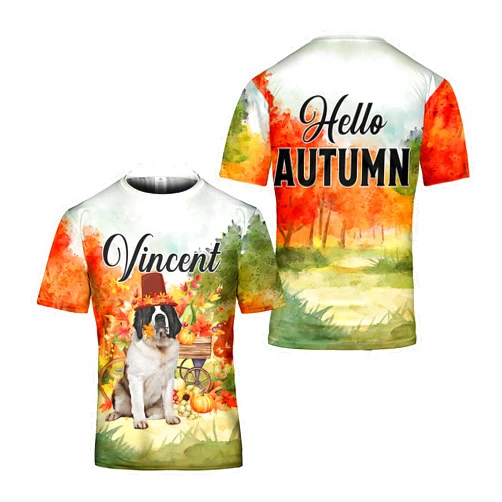 Padovo Personalized Cute Akita Shirt Autumn Fall Tree Funny Pilgrim Dog Thanksgiving T-Shirt Gift Casual 3D Graphic Tee Tops
