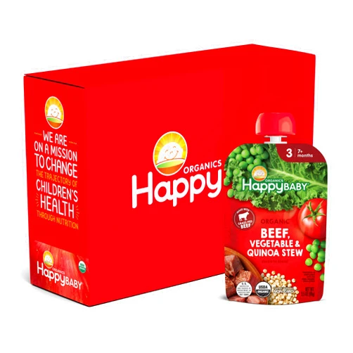 Happy Baby Organics Savory Blends Stage 3 Baby Food Puree, Grass-Fed Beef, Market Vegetables & Quinoa Stew, 3.5 Ounce (Pack of 16)