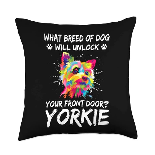 Humor Yorkie Dad Jokes Animal Lover Toy Size Dog Dog Will Unlock Your Front Door Funny Yorkshire Terrier Throw Pillow, 18x18, Multicolor