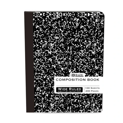 BAZIC Products BAZIC Composition Book Wide Ruled 100 Sheet Black Marble Notebook, Writing Journal Comp Lined Notebooks for Office School, 1-Pack