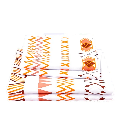 JSD Geometric Printed Sheet Set Queen, 4 Piece Soft Orange Pattern Microfiber Sheets Extra Deep Pocket
