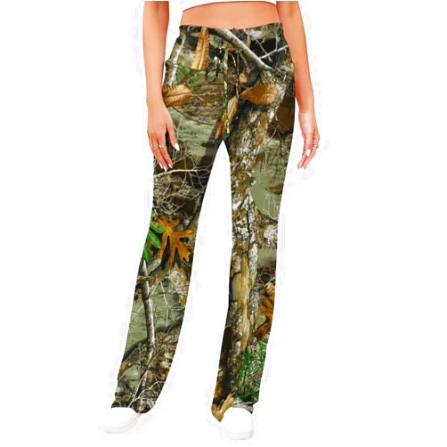 Bagea-Ka Autumn Hunting Tree Camo Pattern Women Yoga Pants Straight Wide Leg Pants Drawstring Casual Loose Sweatpants