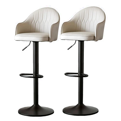 Lsoiup Swivel Barstools Set of 2, Home Kitchen Bar Chairs, Adjustable Height Kitchen Breakfast Stools, PU Leather Seat Metal Legs and Footrest, Light Grey