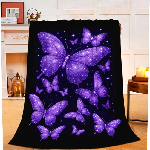 Glocmna Butterfly Blanket for Women Beautiful Purple Butterflies Fleece Blanket Soft Cozy Fuzzy Plush Warm Stuff Animal Bedding Blankets Gifts for Girls Boys Kids Adult Men 40