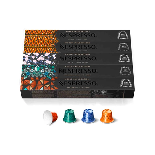 Nespresso Capsules Original Line, Morning Lungo Blends Variety Pack, Mild to Medium to Dark Roast Coffee, 50-Count Coffee Pods