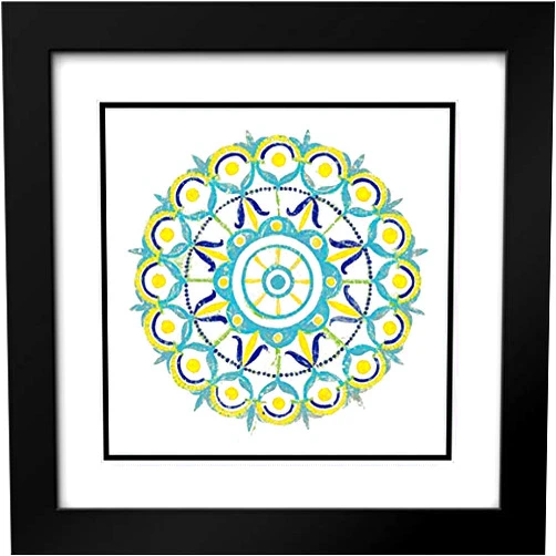 ArtDirect Lovell, Kathrine 20x20 Black Modern Framed and Double Matted Museum Art Print Titled Lakai Circle V Blue and Yellow