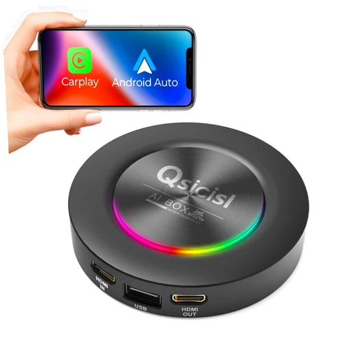 QSICISL Magic Box 5.0,Car AI Box Wireless CarPlay & Android Auto Multimedia 4K Video,4G Cellular, 8 Core, 5G WiFi for YouTube/Netflix/Google Store,HDMI in/out,USB(TPMS,DVR...) (Color (8ram+128rom) Round)