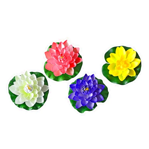 Yardwe Floating Water Lily Pool Decorations 4pcs Realistic Lotus Flower Mini Decor for Garden Patio Aquarium