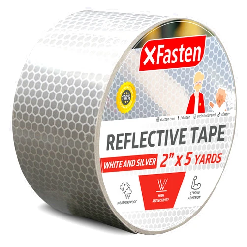 XFasten Reflective Tape, White and Silver, 2 Inches by 5 Yards - High Intensity - DOT-C2 Safety Tape Waterproof Conspicuity Trailer Reflector