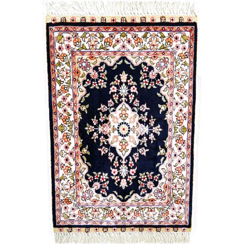 TIANJIANG Carpet 1.5x2ft Mini-Size Silk Hand Knotted Area Carpets Decorative Rug Mats (Dark Blue)