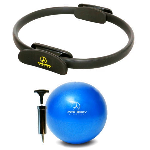 ProBody Pilates Ring and Mini Exercise Ball with Pump (2 pcs) - Magic Circle and Barre Ball Bundle for Stability, Barre, Yoga, Core Training and Physical Therapy