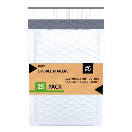Sales4Less #5 Poly Bubble Mailers 10.5X16 inches Padded Envelope Mailer Waterproof Pack of 25, White