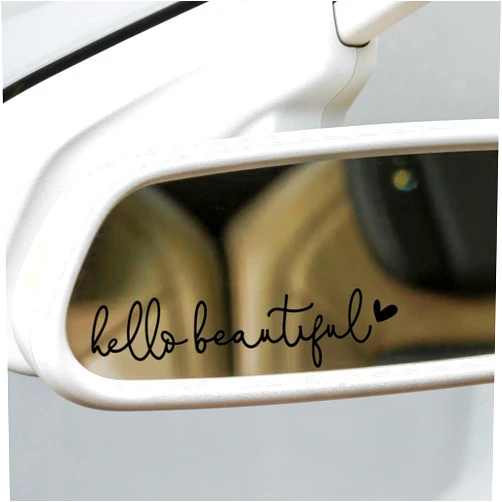 BOLOBALA 3X Hello Beautiful Car Mirror Decal, Rearview Mirror Decal, Car Mirror Accessories, Rearview Mirror Accessories, Car Decals for Women, Cute Car Stickers, Car Decal Stickers (Black)