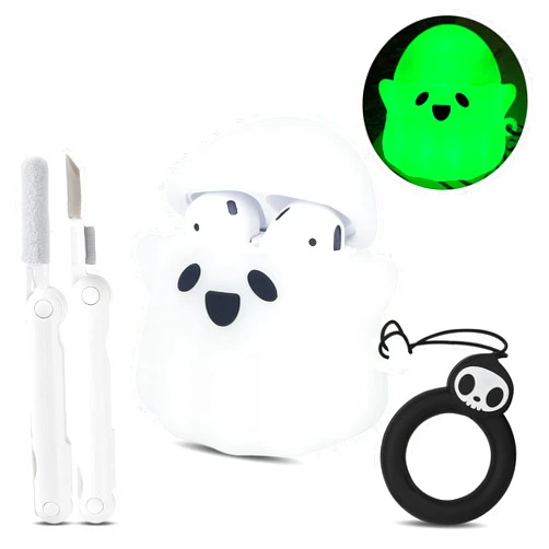 CCXNAS Compatible with Apple AirPods 2nd/1st Generation Charging Case Cover with Cleaner Kit, 3D Halloween Luminous Ghost Funny Anime Cool Soft Silicone Protective Case for Airpods 2 & 1, Glow in The Dark
