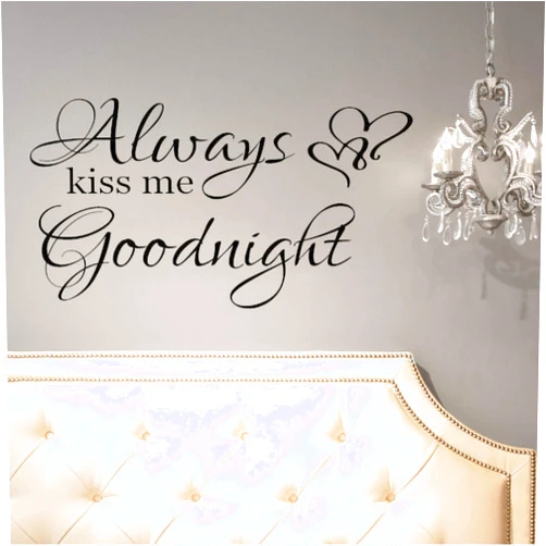 World of Wall Decal World of Wall Always Kiss Me Goodnight Wall Decals Quotes Sayings Sign Art Stickers Vinyl for Bedroom (14 in High 26 in Wide Matte Black)