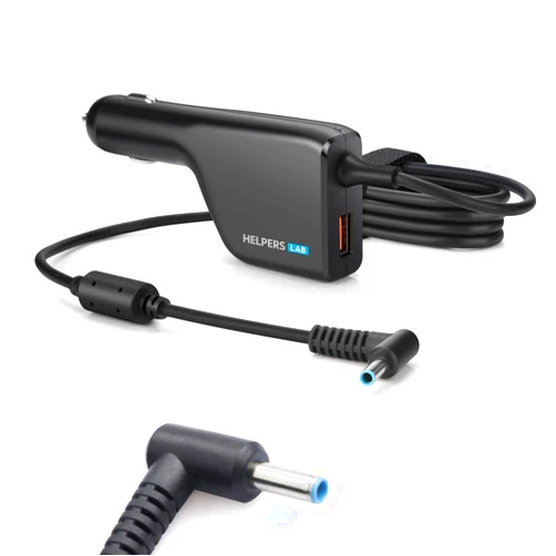 Helpers Lab 19.5V 3.33A 65W Blue Tip Car Adapter Charger with USB QC3.0 Compatible for HP Laptop Envy4 Envy6 EliteBook TouchSmart Folio Pavilion Stream Spectre Zbook chromebook Power Supply