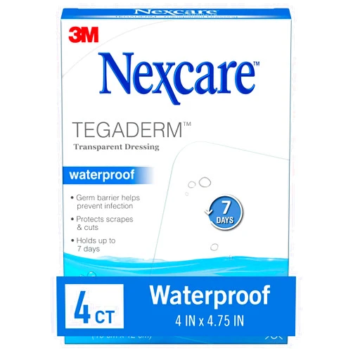 Nexcare Tegaderm Waterproof Transparent Dressing, Dirtproof, Germproof, Provides Protection To Minor Burns, Scrapes, Cuts, Blisters And Abrasions, 4 x 4.75 in, 4 Count