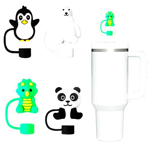 WELTAZ 4Pcs Animals Straw Covers Cap Toppers for Stanley Cup, 14oz&20oz&30oz&40oz Tumbler with Handle, 10mm 0.4in Dust-Proof Reusable Straw Tips Lids