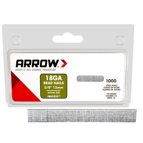 Arrow Fastener Arrow BN1810CS 18-Gauge Steel Brad Nails for Molding, Cabinets, Framing, Trim, and Finishing, Safe to Use with Electric or Battery Powered Nailers, Steel, 5/8 Inch, 1000 Count (Pack of 1)