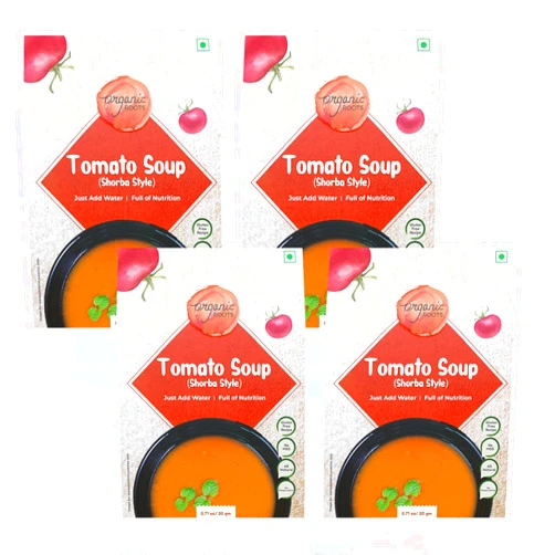 Organic Roots Tomato soup (Shorba Style) | Instant Soup | Ready to Eat Meal | No MSG, No Preservatives | Full Meal (Pack of 4)