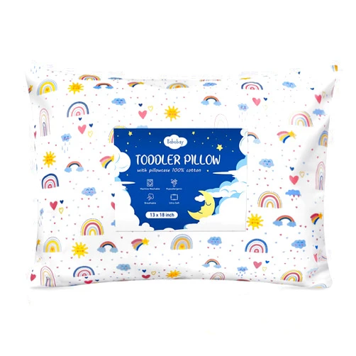 Babebay Toddler Pillow,13X18 Soft Toddler Pillows for Sleeping, Machine Washable Kids Pillow with Cotton Pillowcase, Perfect for Travel, Toddlers Cot