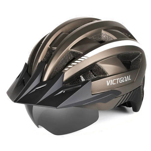 VICTGOAL Bike Helmet for Men Women with Led Light Detachable Magnetic Goggles Removable Sun Visor Mountain & Road Bicycle Helmets Adjustable Size Adult Cycling Helmets