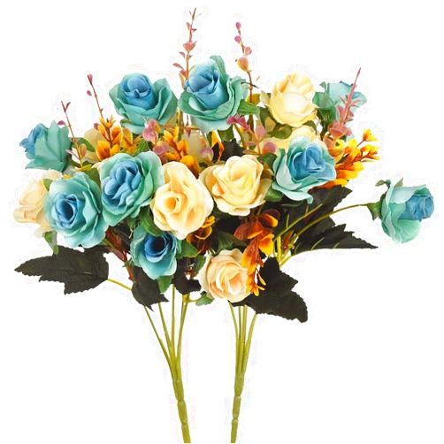 Moomass Artificial Flowers,2 Packs of Artificial Roses.24 Little Rose Silk Flowers. Plastic Flowers,Plants for Home Hotel Wedding Christmas Tables Decorations. Peacock Green