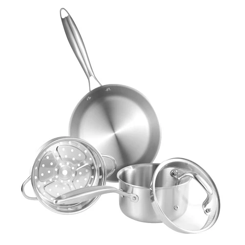 Leetaltree 3-Ply Stainless Steel Cookware Set - 1.5 Quart Saucepan with Steamer Basket & 7