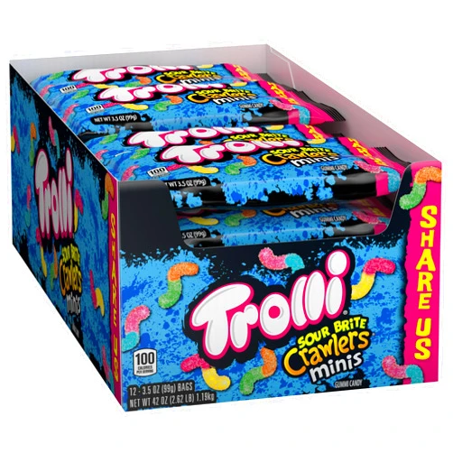 Trolli Sour Brite Crawlers Mini Sharepack, Sour Gummy Worms, 3.5 Ounce Packs (Pack of 12)