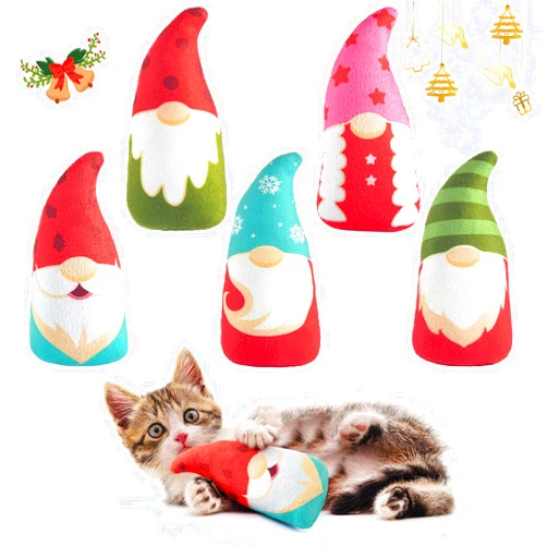 Biubiucat Christmas Catnip Toys Interactive Cats 5PCS Cat Nip Toy/Kitten Chew Plush Gift/Best Play Kick Stuff/Kitty Stuffed Teething Pillow/Cute and Soft Dental Gifts for Indoor Kittens