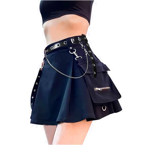 TSMNZMU Womens Punk Mini Skirts with Pockets High Waist Gothic Grunge Skirts Emo Alt Skirt Mall Goth Harajuku Cargo Skirt